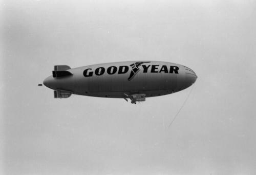 Goodyear Blimp flying over Arizona State University