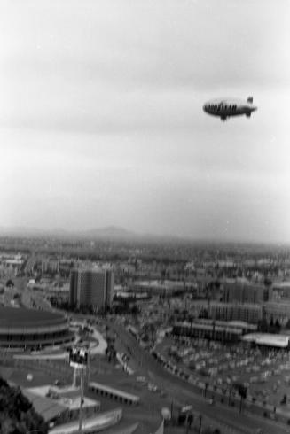 Goodyear Blimp flying over Arizona State University