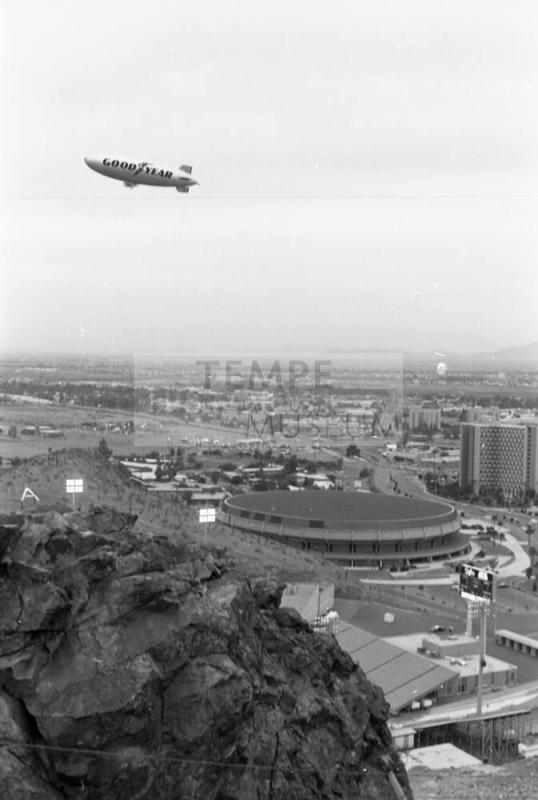 Goodyear Blimp flying over Arizona State University