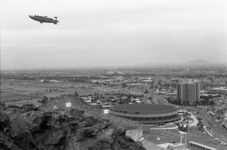 Goodyear Blimp flying over Arizona State University