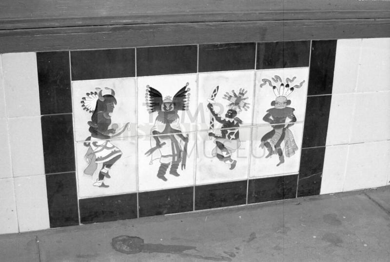 Four Tiles with Dancing Native Americans