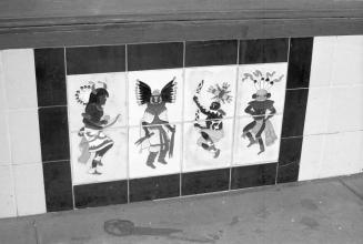 Four Tiles with Dancing Native Americans