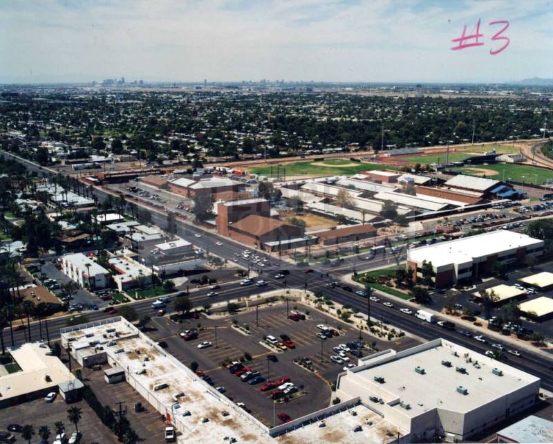 Aerial photo of Broadway & Mill Southeast toward northwest (Tempe High School)