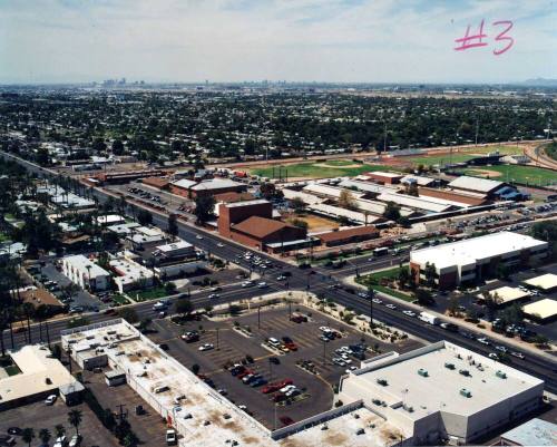 Aerial photo of Broadway & Mill Southeast toward northwest (Tempe High School)