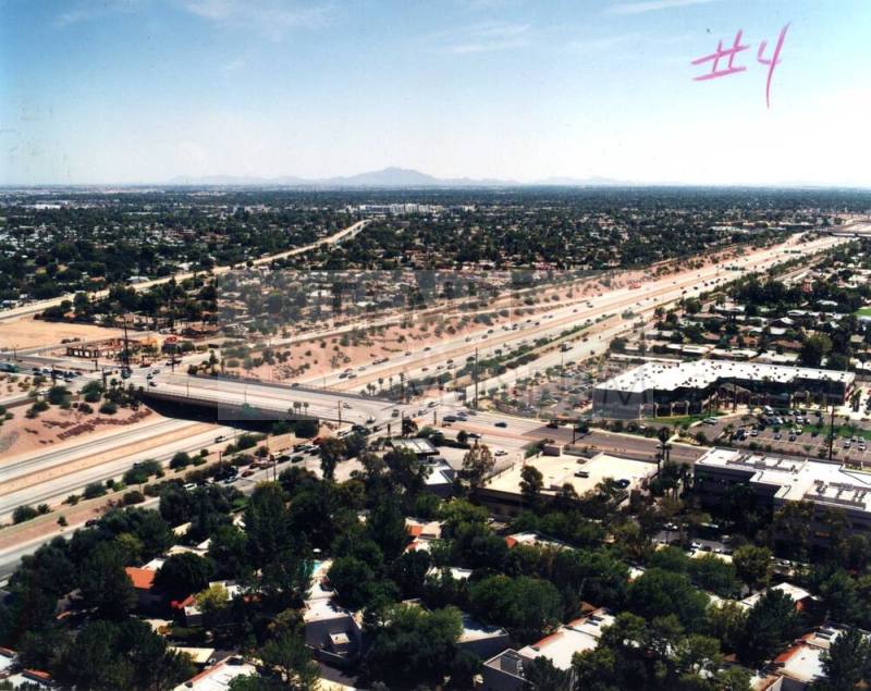 Aerial photo of Broadway & Price//River -- shoot from the northwest toward southeast
