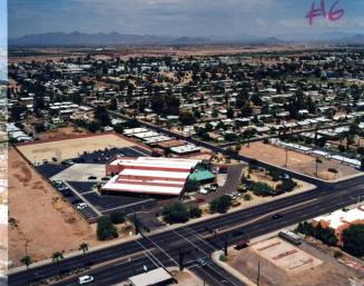 Aerial photo of Apache & Smith/Martin Lane -- Shoot just West of Martin Ln. looking Northeast, showing Apache Blvd and the Northeast corner of Smith and Apache