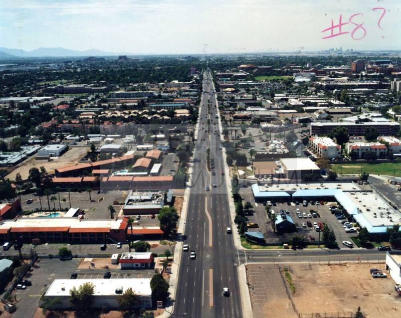 Aerial photo of Apache & Dorsey -- Shoot just east of Dorsey looking west, both sides of Apache
