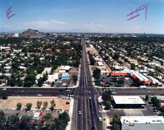 Aerial photo of University & Priest -- west toward east
