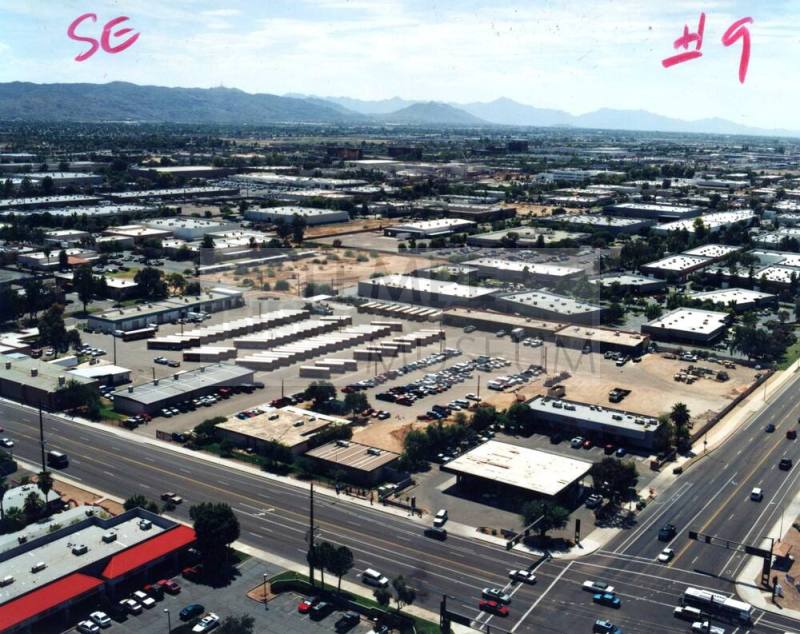 Aerial photo of University & Priest -- northwest toward southeast