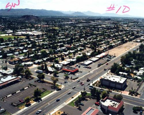Aerial photo of University & Hardy -- northeast toward southwest
