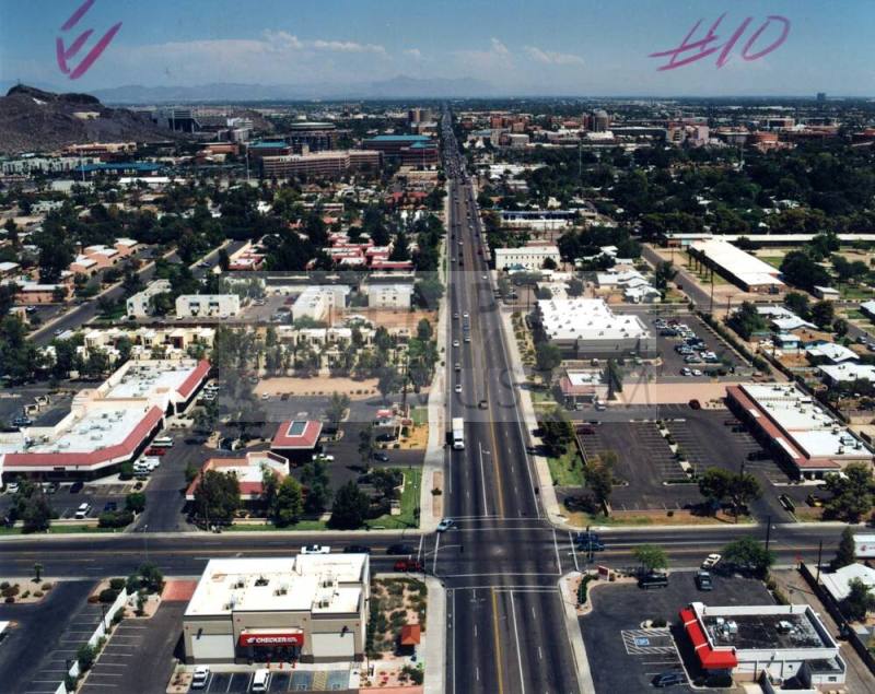 Aerial photo of University & Hardy -- west toward east