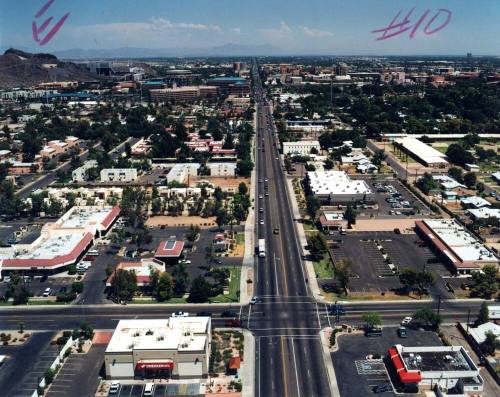 Aerial photo of University & Hardy -- west toward east