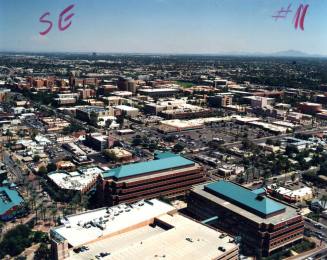 Aerial photo of University & Mill -- northwest toward southeast (ASU Tempe Center)
