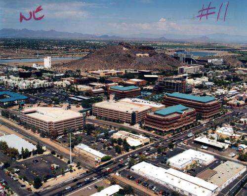 Aerial photo of University & Mill -- southwest toward northeast (ASU Tempe Center)