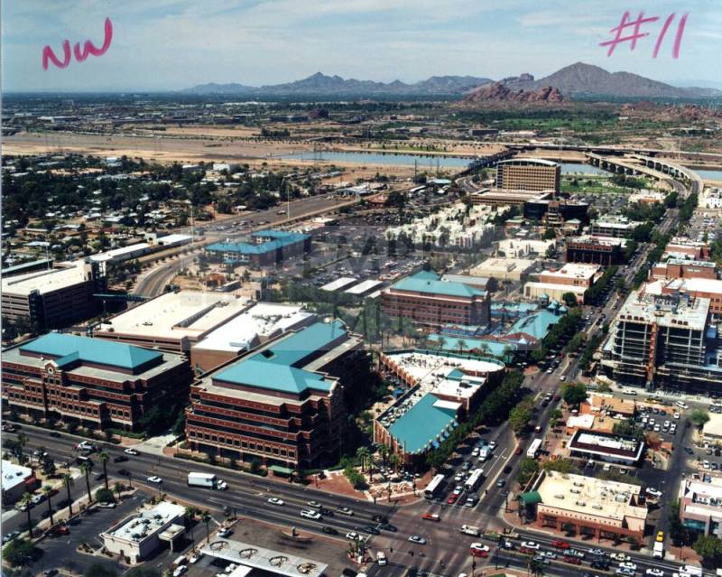 Aerial photo of University & Mill -- southeast toward northwest (ASU Tempe Center)