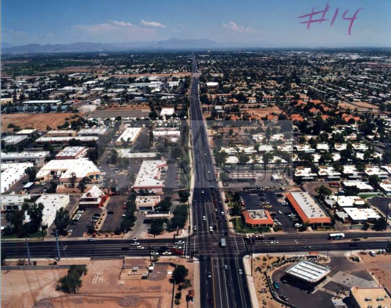 Aerial photo of University & McClintock -- Shoot from west of McClintock going east, and get as much of the intersection and the street as possible