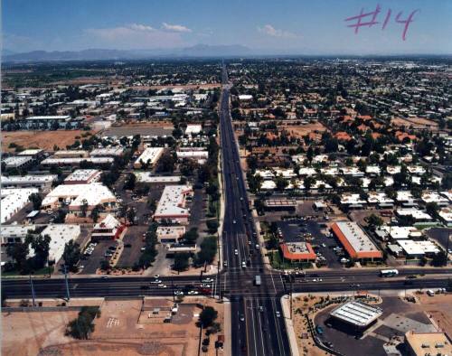 Aerial photo of University & McClintock -- Shoot from west of McClintock going east, and get as much of the intersection and the street as possible