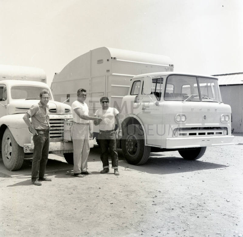 Three Men with garbage Truck