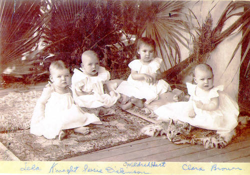 Toddler photo of Mildred Muriel Hart and three of her cousins