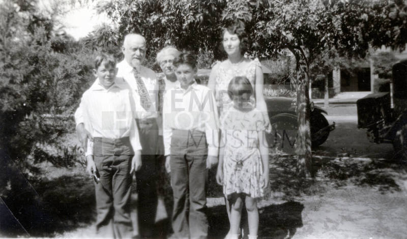 Group photo of Dr. Fenn J Hart with his wife Rosa Brown Hart, daughter Mildred Hart Wilson and three grandchildren