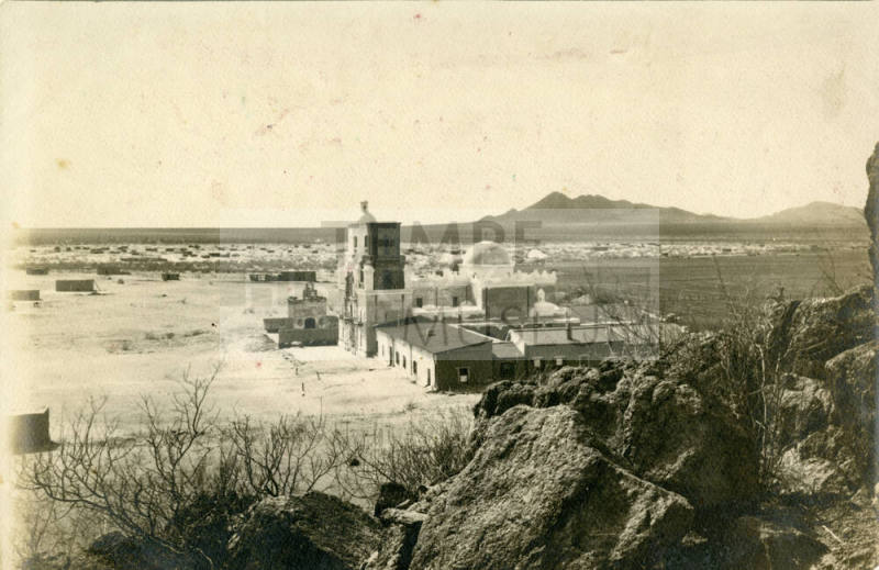San Xavier Mission taken from atop Grotto Hill to the Mission's east