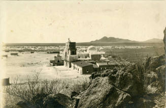 San Xavier Mission taken from atop Grotto Hill to the Mission's east