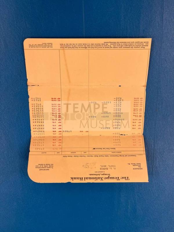 O.L. Barnes Tempe National Bank Checks and Bank Statement