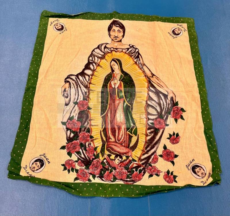Multi-colored Scarf with Image of Juan Diego and a Saint