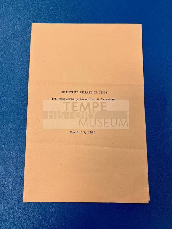 Program for the Fifth Anniversary Reception and Ceremony of Friendship Village of Tempe