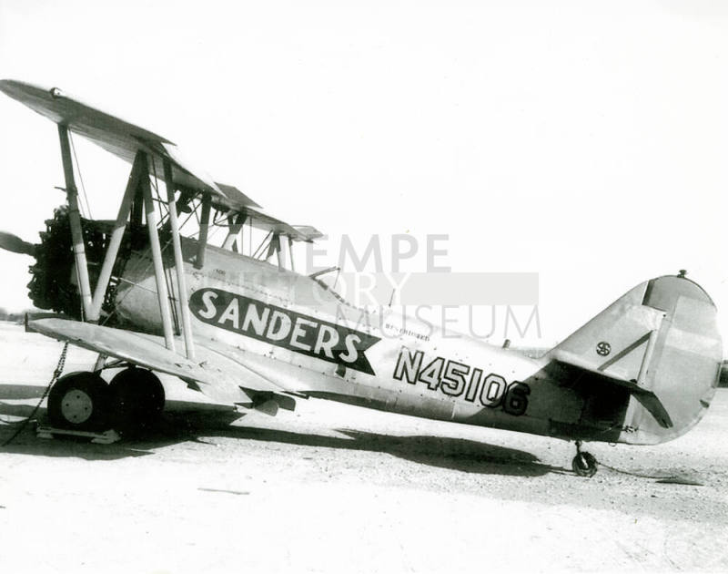 Sanders Crop Dusting Plane Black and White Photo