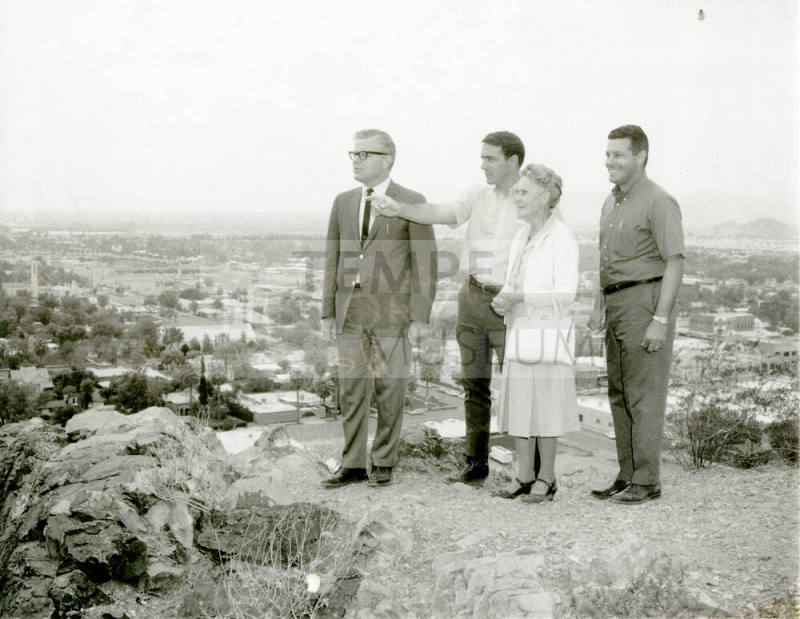 Guess Birchett and three men Looking Across Tempe from Tempe Butte