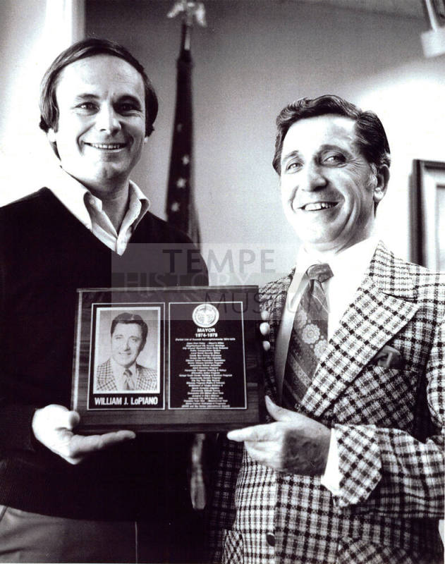 Harry Mitchell and William "Bill" LoPiano with Mayor Plaque