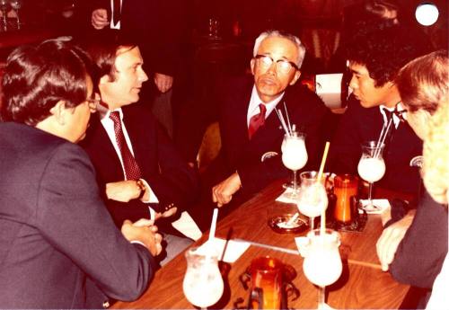 Jim Phillips, Harry Mitchell, and Hanshin Tigers Rep. share Drinks at Monti's
