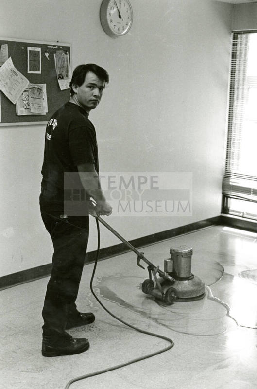 Tempe Fire Department Fireman Scrubbing Floor