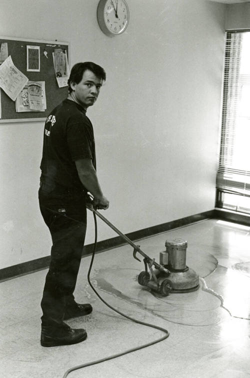 Tempe Fire Department Fireman Scrubbing Floor