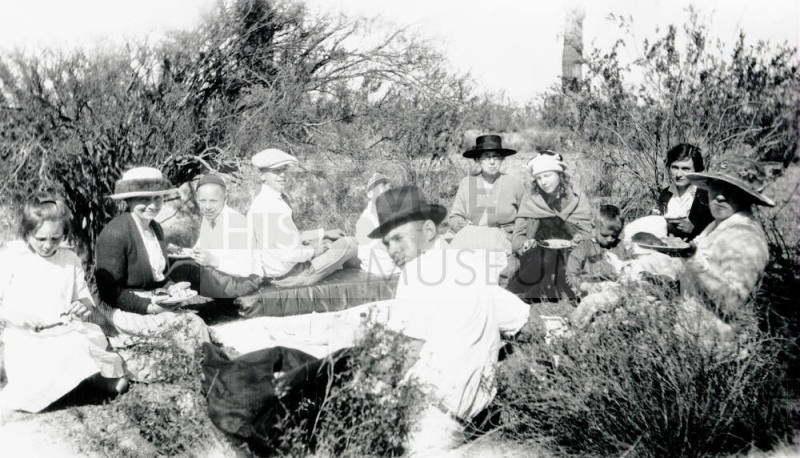Family picnic in the desert