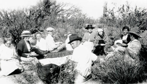 Family picnic in the desert