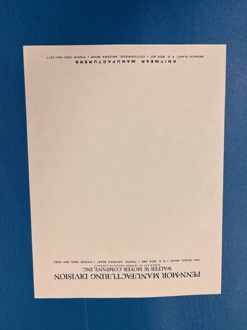Penn-Mor Manufacturing Division, Walter W. Moyer Company, Inc. Stationary Papers