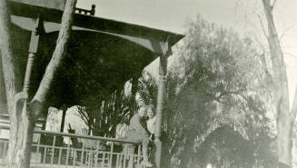 Women standing on the porch of the Petersen house