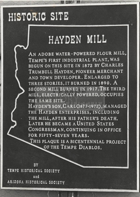 Hayden Mill Historic Site Plaque