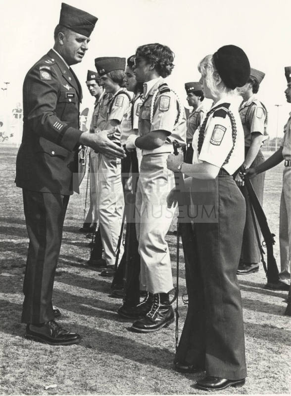 Major James Hansen Inspects ROTC Student