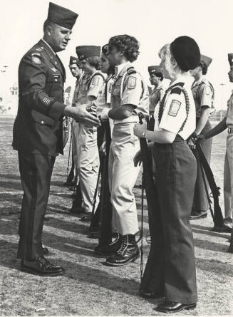 Major James Hansen Inspects ROTC Student