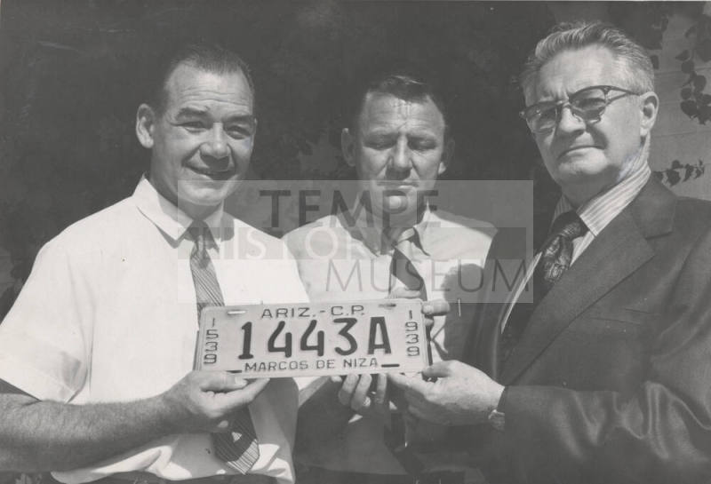 3 Men Holding 1939 Arizona License Plate