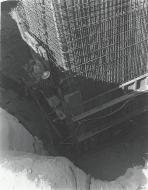 Workmen Forming Rebar for Concrete Pylon
