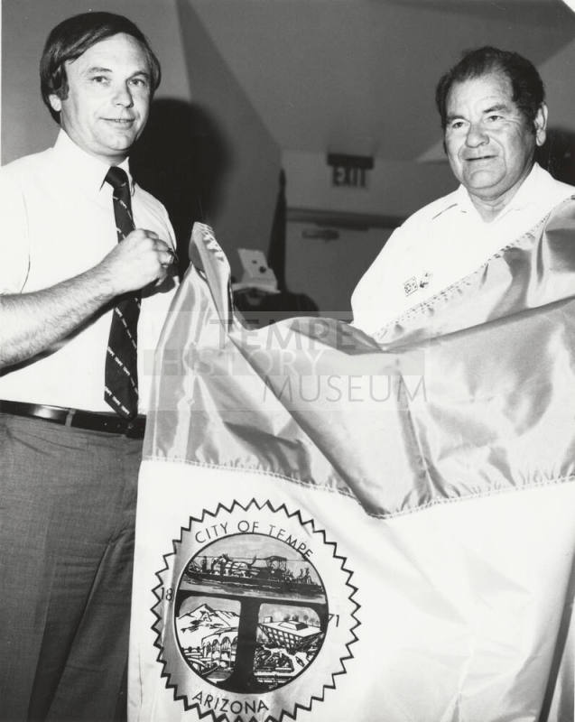 Anthony Gives Mayor Mitchell City Flag