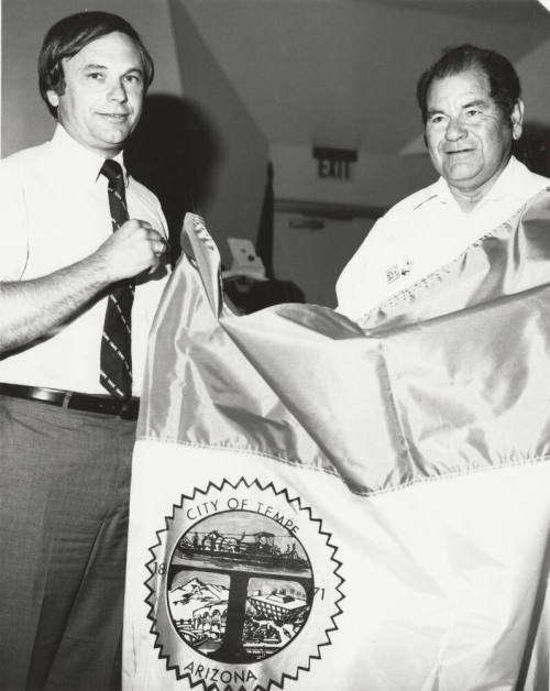 Anthony Gives Mayor Mitchell City Flag