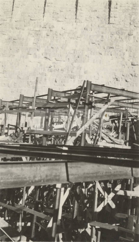 Photo- Construction on the Roosevelt Dam- Iron work at base of the dam