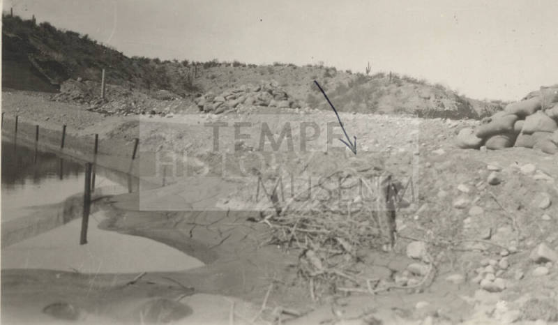 Photo- brush and gravel dam, and sink hole, at the Salt River Intake