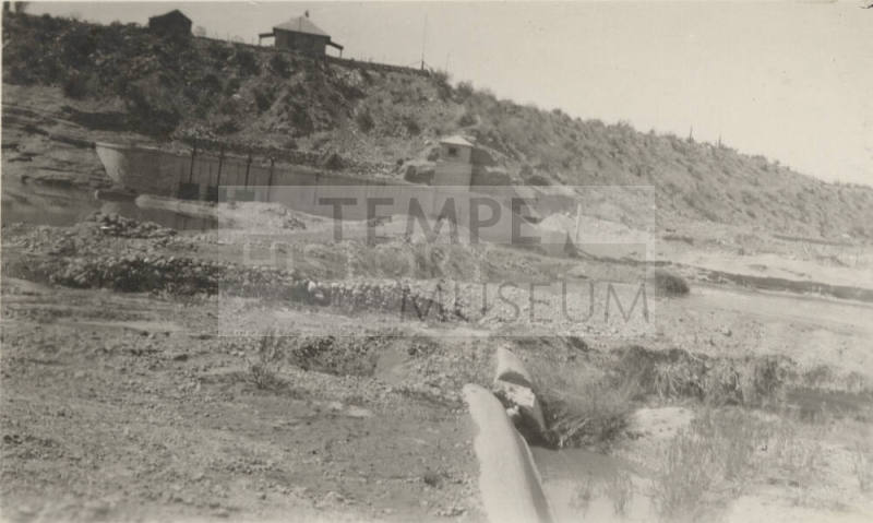 Photo- view of the Salt River Intake brush and gravel dam from east end