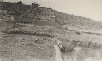 Photo- view of the Salt River Intake brush and gravel dam from east end